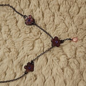 #0107 YR brand flower necklace gunmetal tone chain